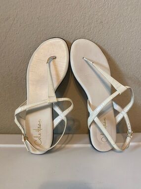 Cole Haan White Leather Strappy Thong Sandals